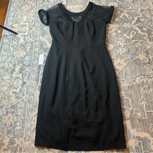 Leslie Fay Black Pleated Sheath Midi Dress